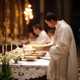 Religious Ceremony: Priest with Bread Offering