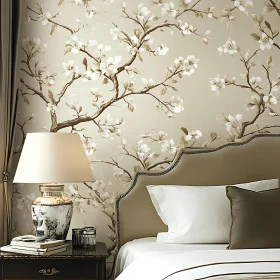 Neutral Bedroom Interior with Floral Accents