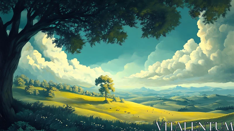 Scenic Landscape Painting of Rolling Hills