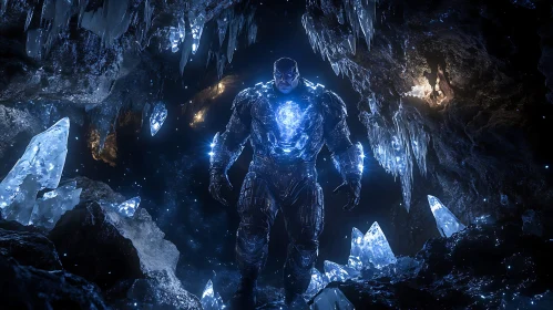 Futuristic Warrior in Ice Cave