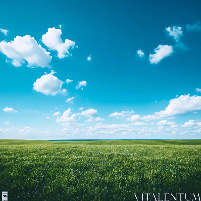 Landscape of Green Field and Sky
