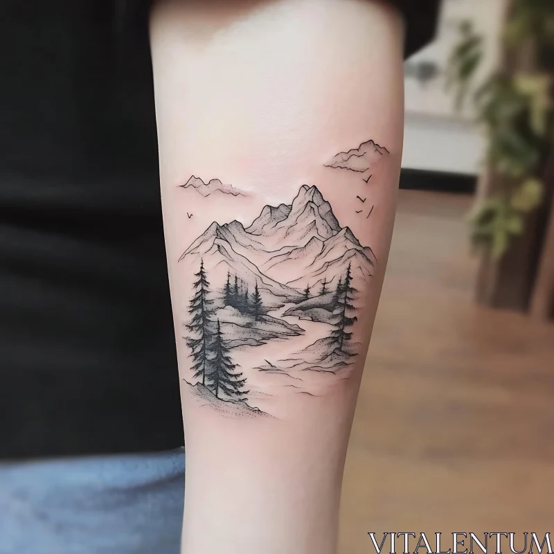 Mountain Scene Tattoo on Forearm AI Image