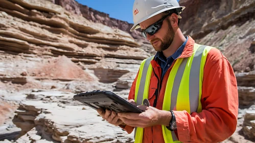 Man with Tablet in Canyon