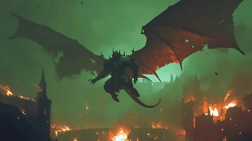 Fantasy Dragon Descends Upon Burning City