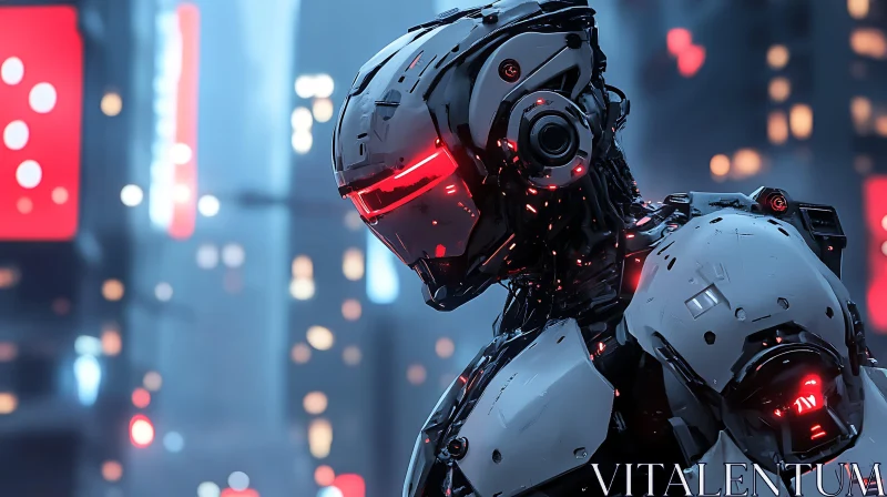 Cyberpunk Robot in Urban Setting