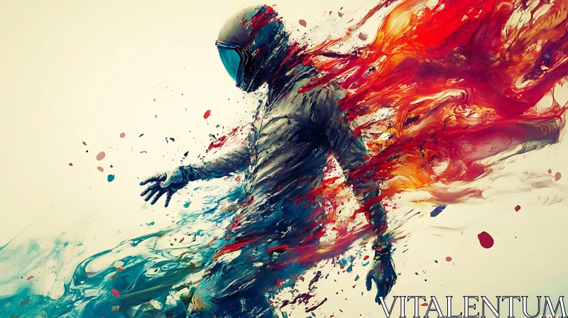 Dissolving Rider: Abstract Art with Helmeted Figure