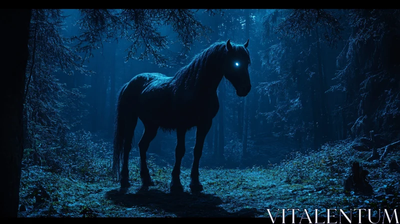 Glowing-Eyed Horse in the Woods
