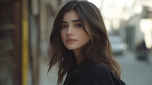 Brunette Woman in Urban Setting Portrait