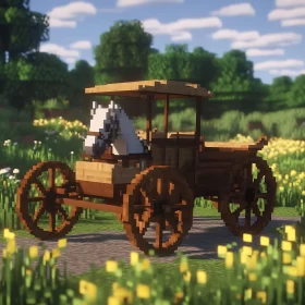 Pixelated Horse Cart Minecraft Landscape