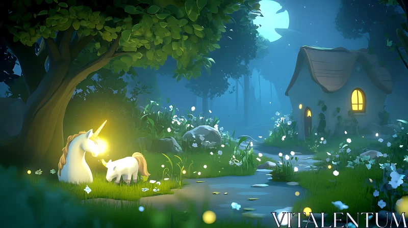 Magical Unicorns in Fantasy Forest