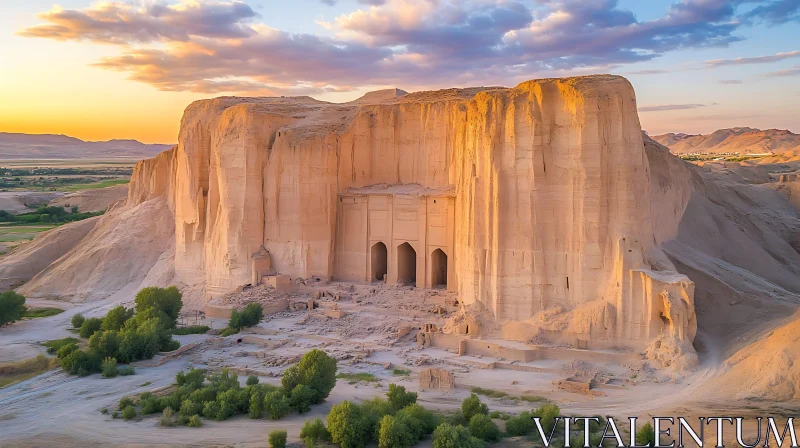 Ancient Sandstone Structure at Dusk