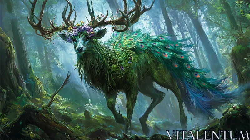 Forest Guardian Deer with Feathers