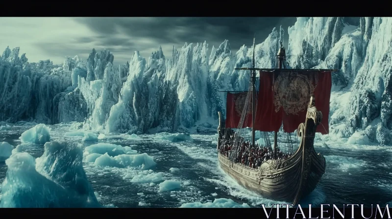 Nordic Ship Amidst Icebergs