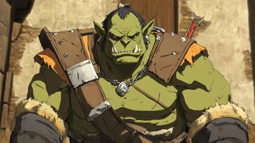 Green Orc with Armor and Weapons