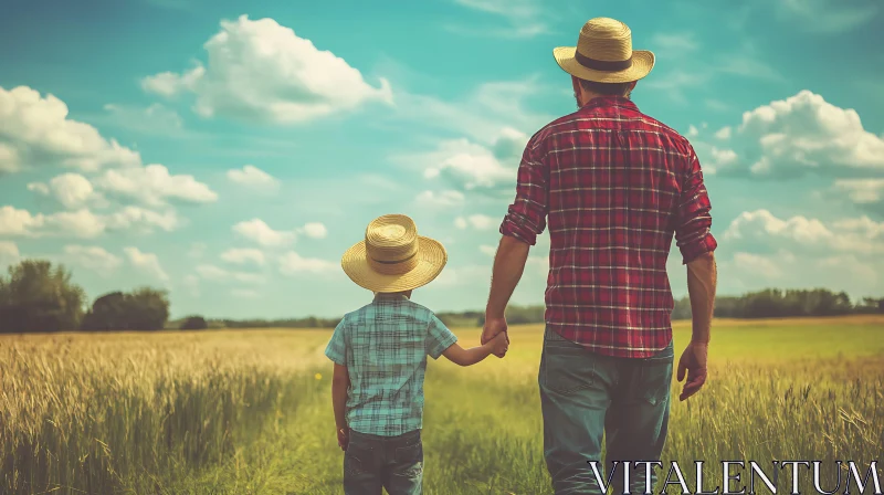 Rural Bond: Father and Son in Field