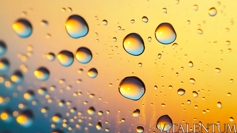 Water Droplets Against Sunset Gradient