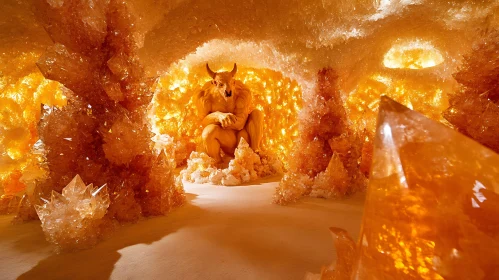 Golden Crystal Cave with Monster