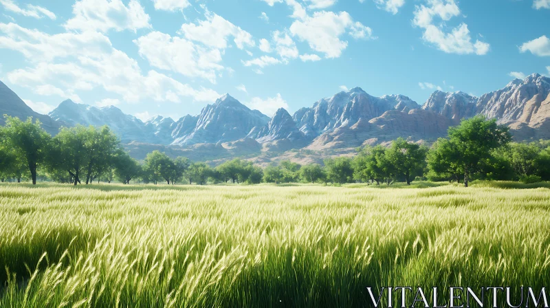 Golden Field with Distant Mountains View