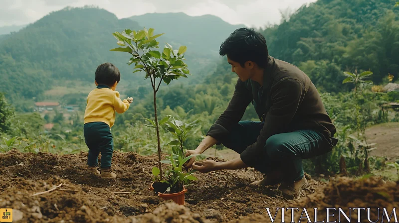 Father and Child Planting Tree Together