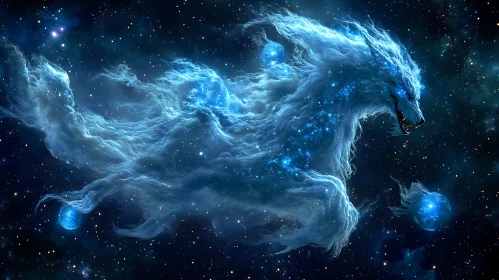 Cosmic Wolf Nebula in Starry Sky