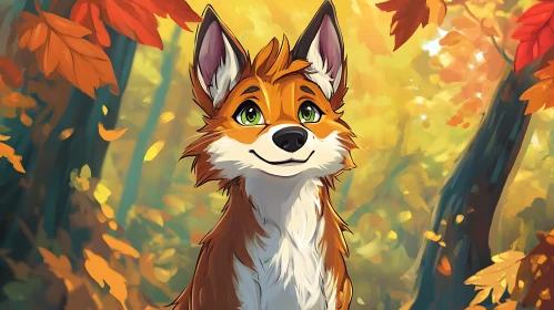 Cartoon Fox Portrait in Fall