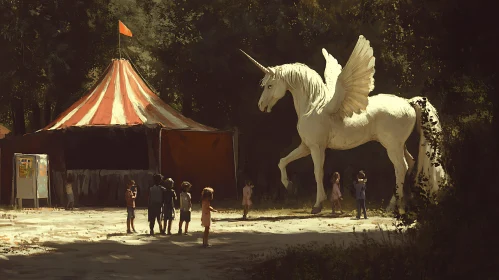 Winged Unicorn and Children Artwork