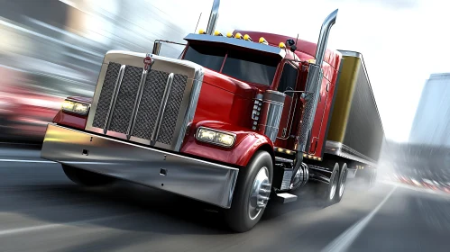 Speeding Red Truck on the Road