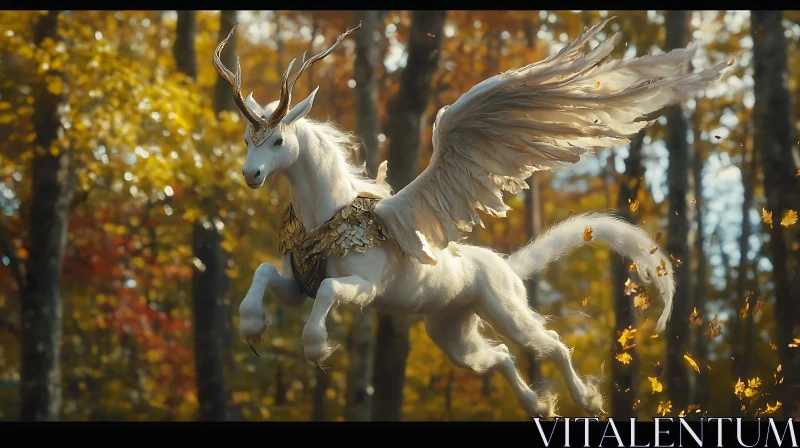 Winged Unicorn with Antlers in Fall