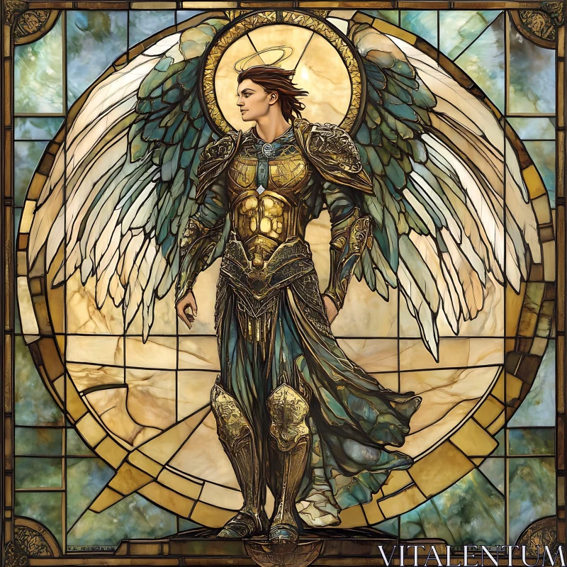 Armored Angel with Halo Stained Glass