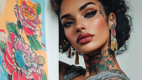 Vivid Image of Woman Showcasing Artful Tattoos