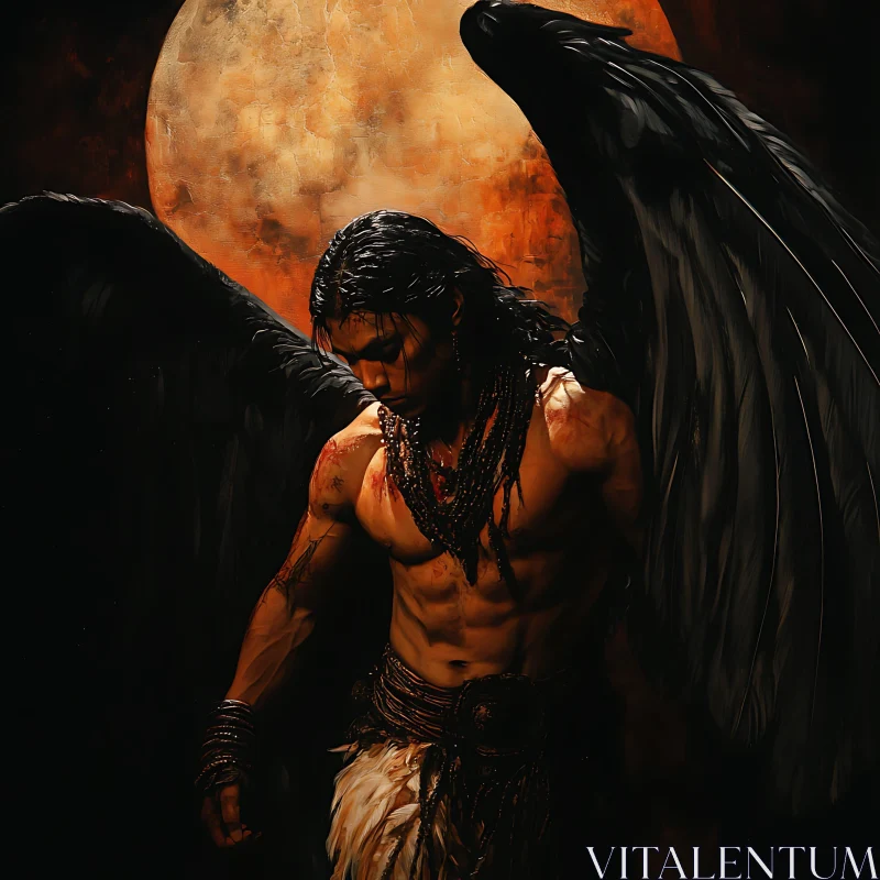 Winged Man Before the Moon