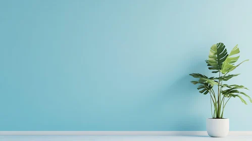Blue Wall and Green Plant Simplicity
