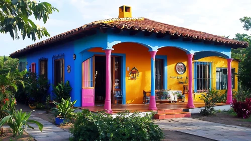 Brightly Painted House with Garden View