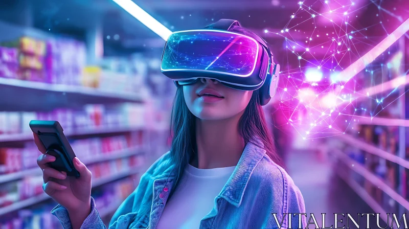 Woman in VR Headset with Smartphone