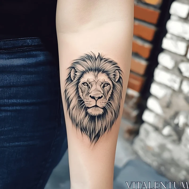 Lion Face Tattoo on Forearm