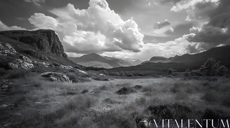 AI ART Grayscale Mountain Vista