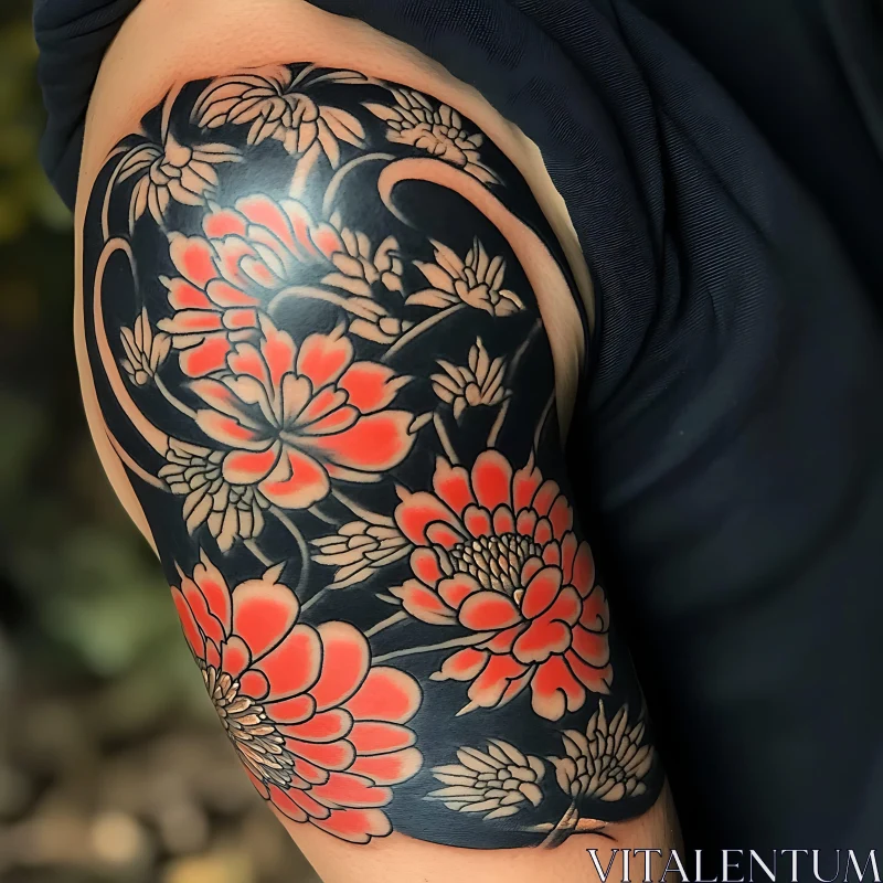 Floral Tattoo Design on Upper Arm