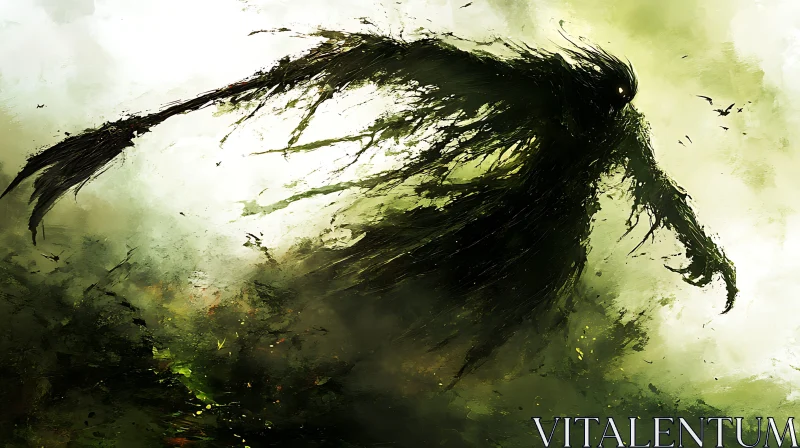 Winged Shadow Figure in Abstract Style