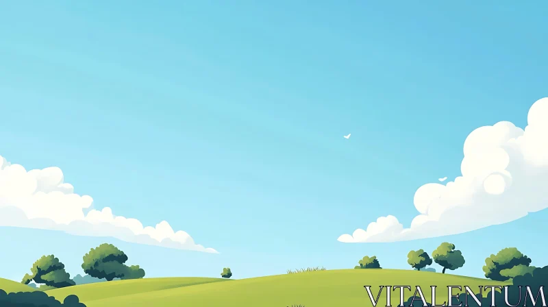 Peaceful Green Field and Blue Sky