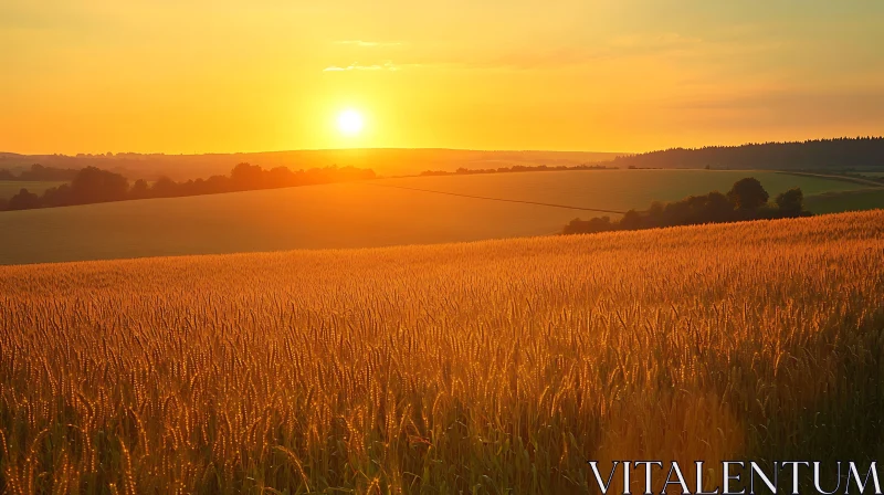 Sunset Over Wheat Field Landscape