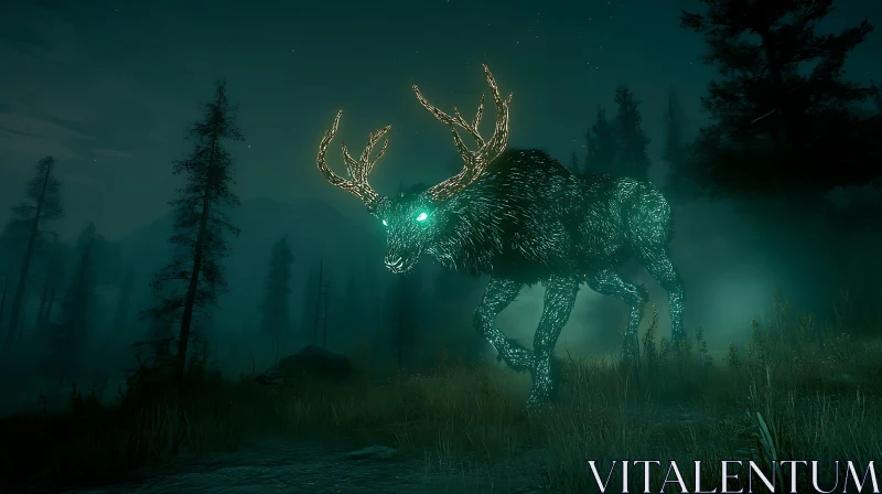 Glowing Deer in Woodland Scene AI Image