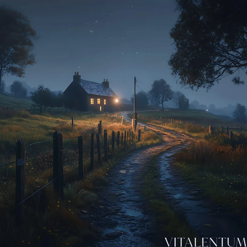 AI ART Rural House at Night