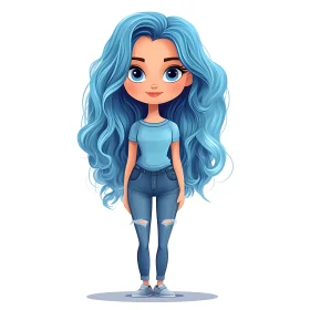 Blue Haired Cartoon Character Image