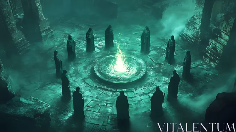 Enigmatic Gathering Around Ancient Flame