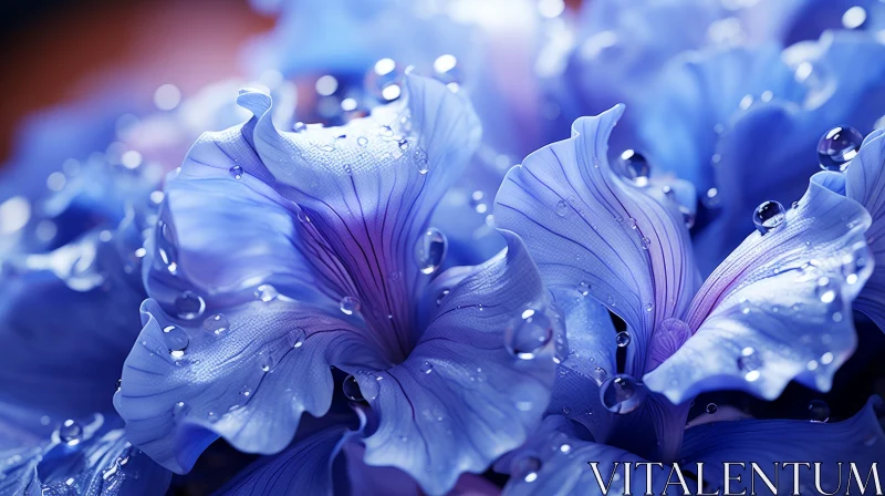 Blue Water Droplets on Rococo-Inspired Flowers - A Dreamy Vision AI Image