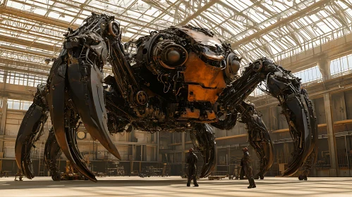 Giant Robotic Spider in Factory Setting