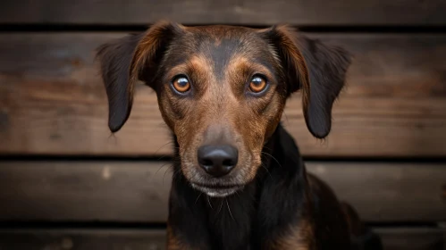 Captivating Dog Image with Intense Gaze and Wooden Background