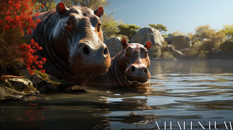 Captivating Hippopotamus in Water - A Glimpse into African Wildlife AI Image