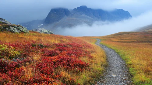 Mystical Mountain Path in Autumn AI Image