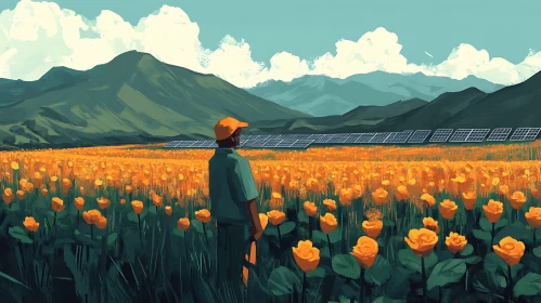 Sustainable Energy Overlooking Flower Field